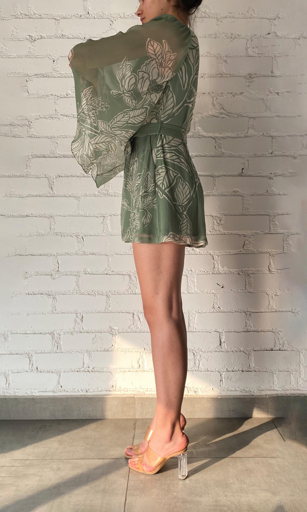 Womens | Dara Viscose Crinckle Chiffon Romper With Belt | Green