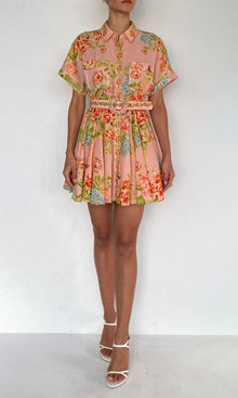Womens | Dhun Linen Cotton Short Dress With Buckle Belt | Multi