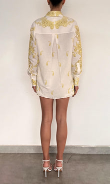Hemant And Nandita | Fiza Cotton Oversized Shirt | White Yellow
