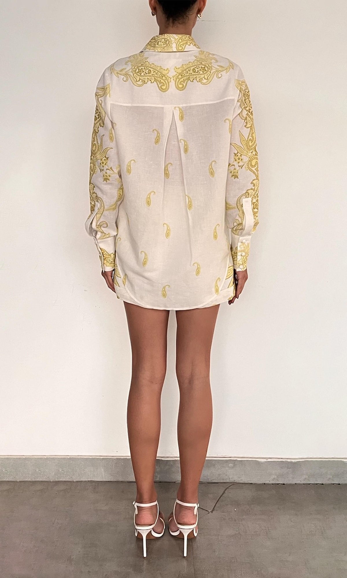 Hemant And Nandita | Fiza Cotton Oversized Shirt | White Yellow