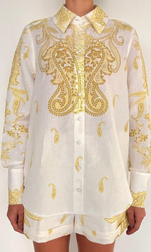 Hemant And Nandita | Fiza Cotton Oversized Shirt | White Yellow