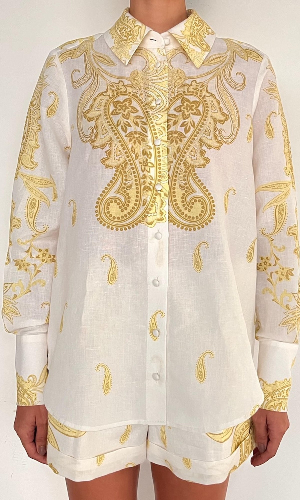 Hemant And Nandita | Fiza Cotton Oversized Shirt | White Yellow