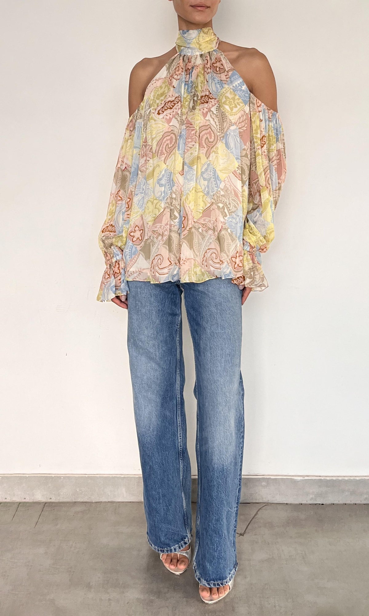 Womens | Fiza Viscose Flat Chiffon Neck Tie Detail Top | Multi