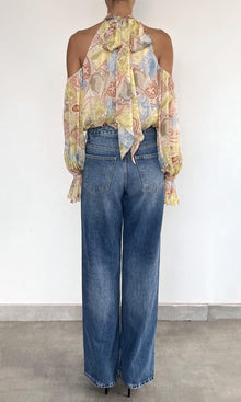 Womens | Fiza Viscose Flat Chiffon Neck Tie Detail Top | Multi