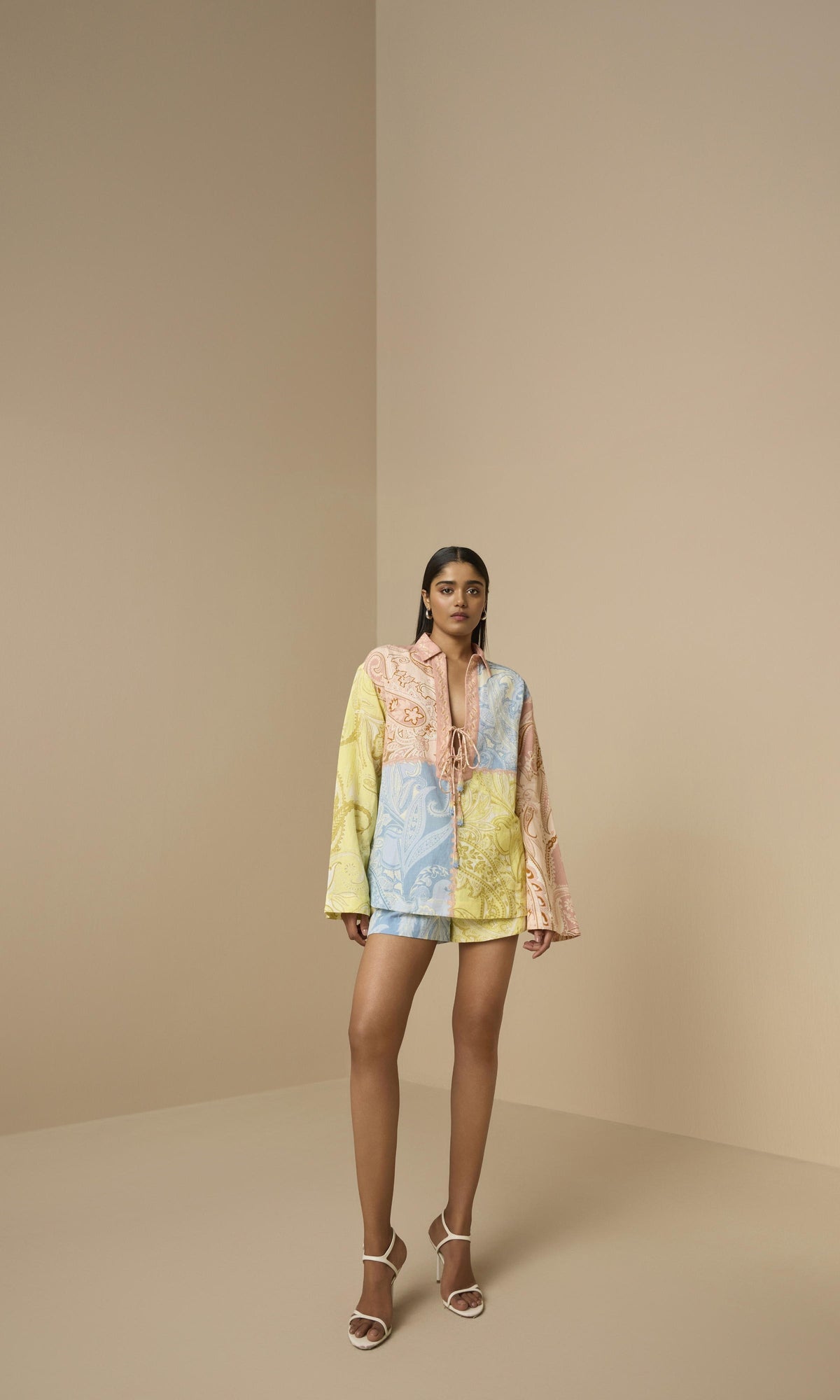 Womens | Fiza Linen Cotton Waist Elasticated Shorts | Multi