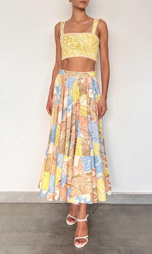 Womens | Fiza Linen Cotton Midi Skirt | Multi