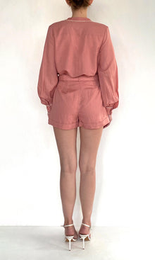 Hemant And Nandita | Gul Linen Cotton Shorts With Buckle Belt | Dusty Pink
