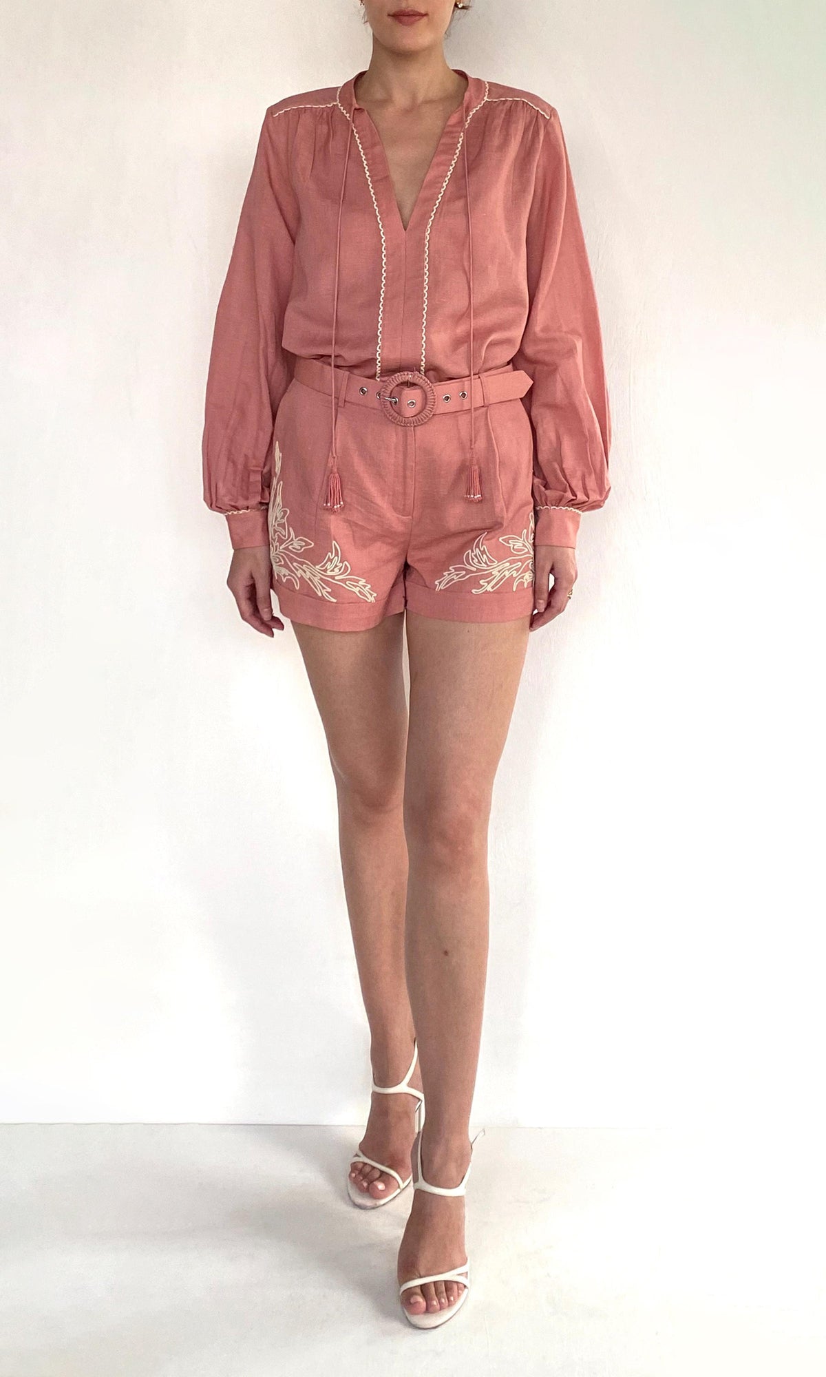 Womens | Gul Linen Cotton Front Tie Top | Dusty Pink