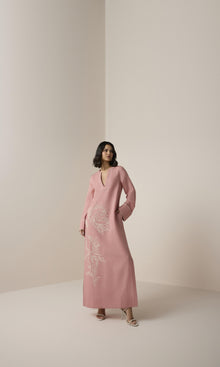 Womens | Gul Linen Cotton Long Kaftan | Dusty Pink