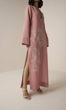Womens | Gul Linen Cotton Long Kaftan | Dusty Pink
