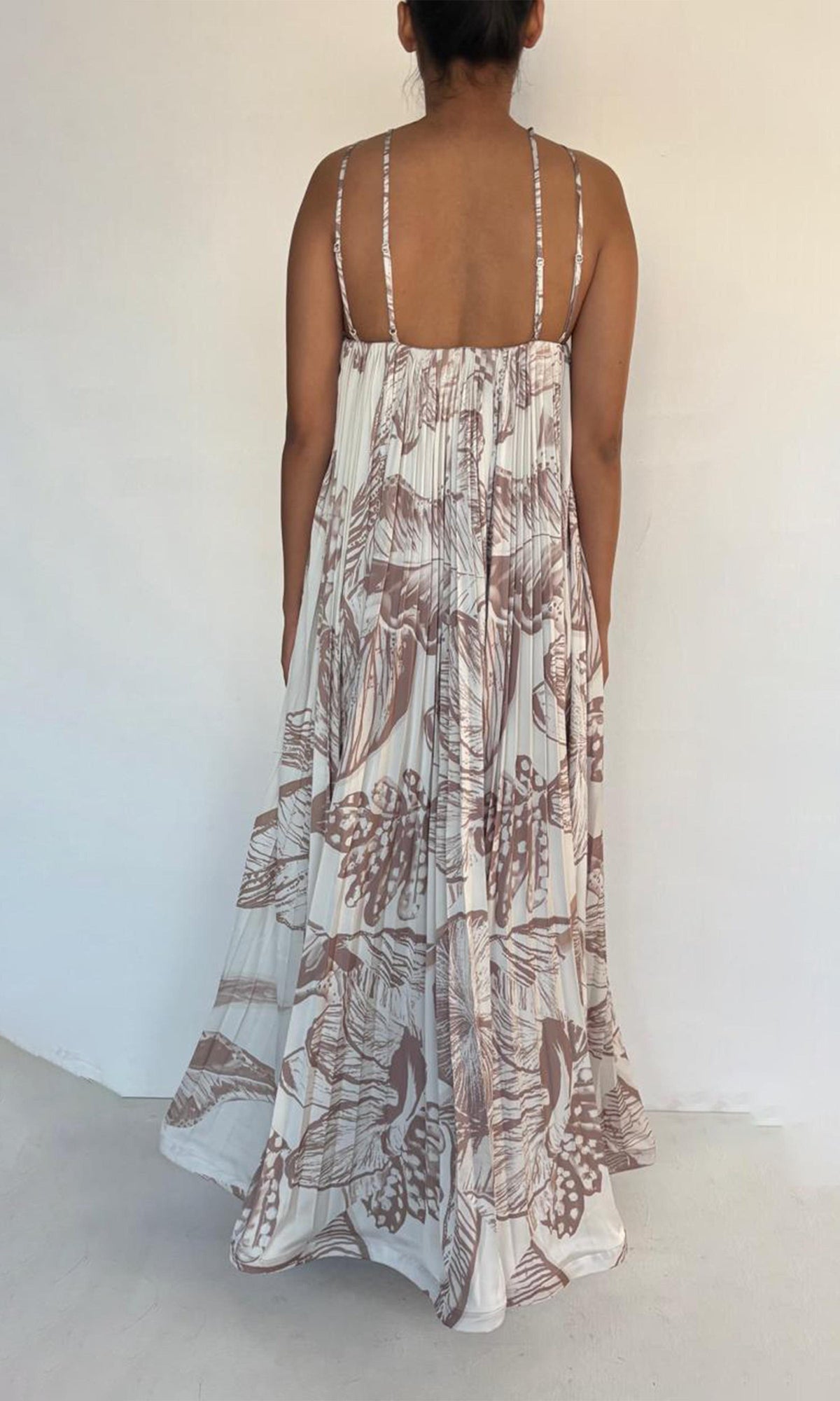 Hemant And Nandita | Ines Viscose Satin Long Dress | Beige White