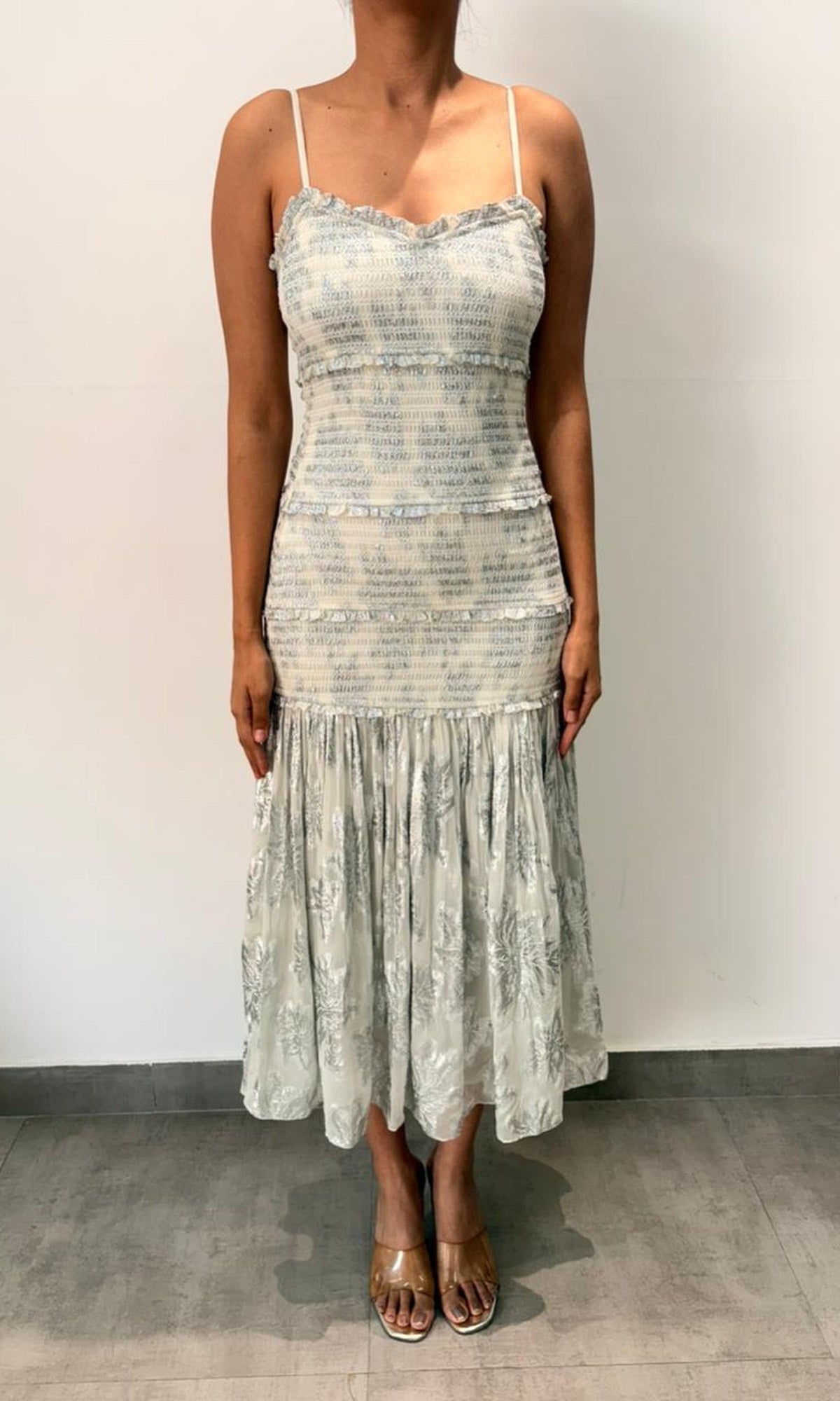 Womens | Inv Viscose Lurex Jacquard Long Dress | Grey