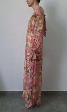 Womens | Inv Viscose Flower Jacquard Maxi Kaftan | Pink Floral