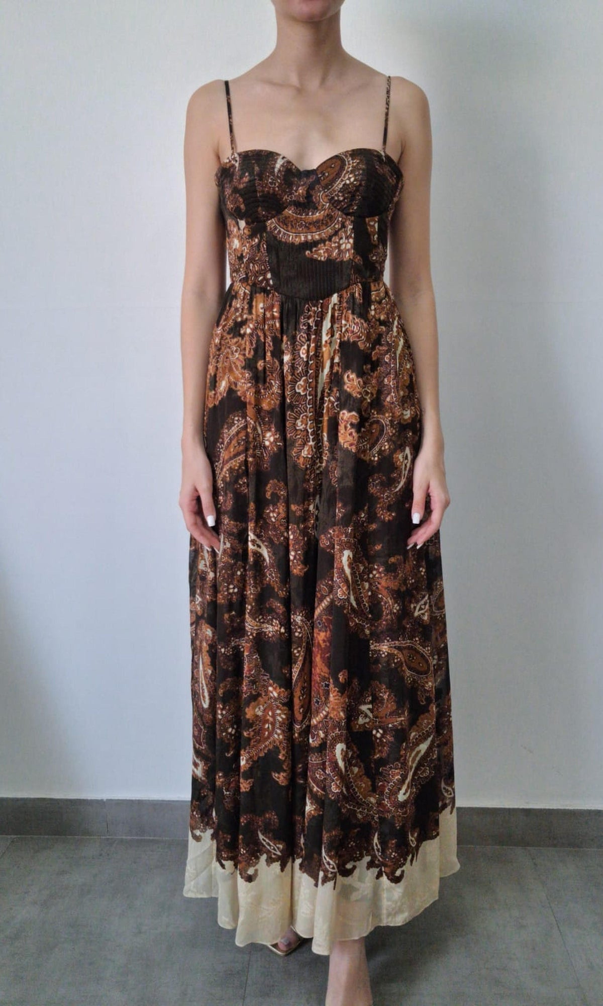 Hemant And Nandita | Inv Viscose Flower Jacquard Maxi Dress | Brown Multi