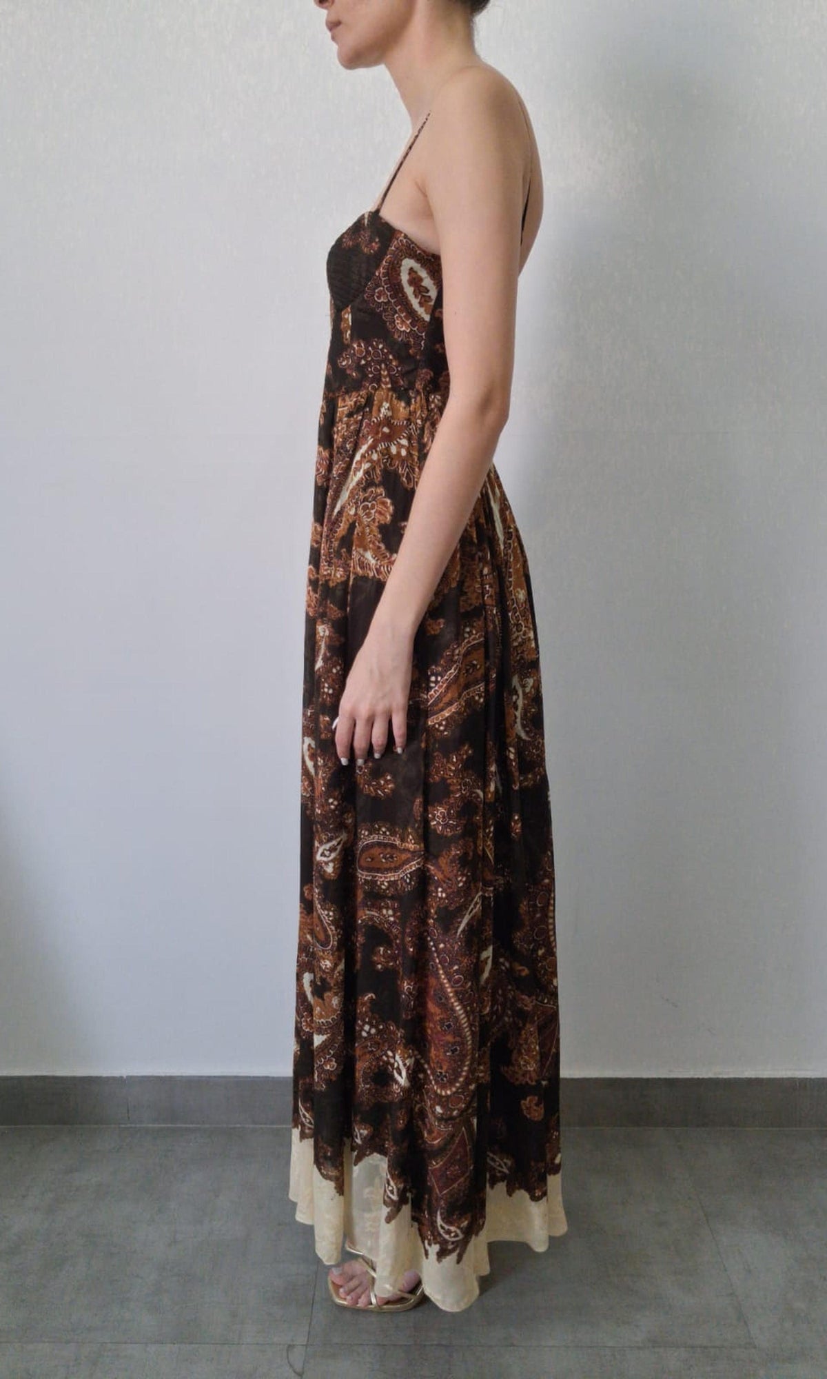 Hemant And Nandita | Inv Viscose Flower Jacquard Maxi Dress | Brown Multi