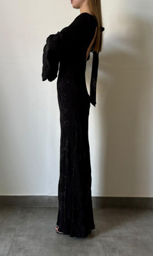 Hemant And Nandita | Inv Viscose Flower Jacquard Boat Neck Maxi Dress | Black