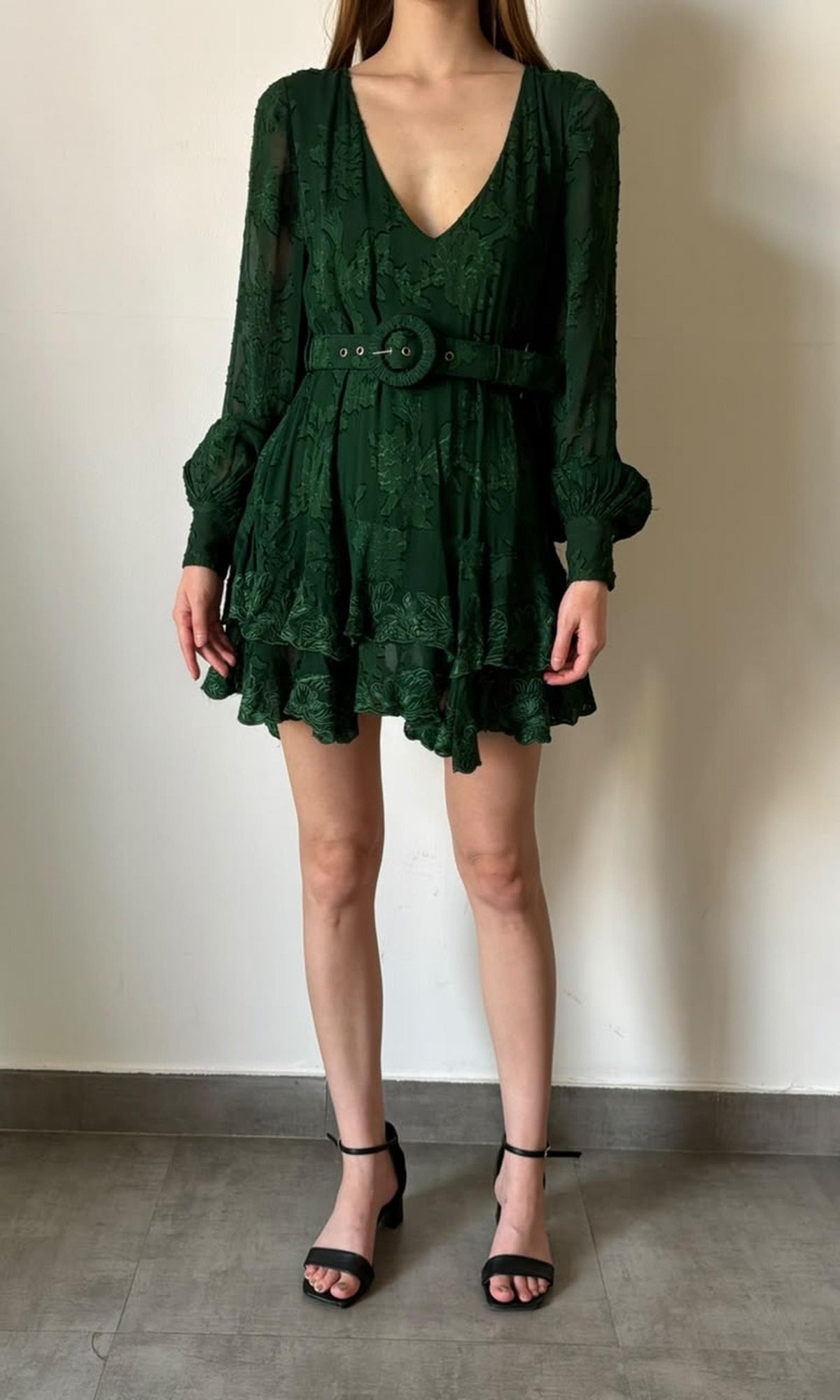 Womens | Inv Viscose Flower Jacquard Mini Dress | Green