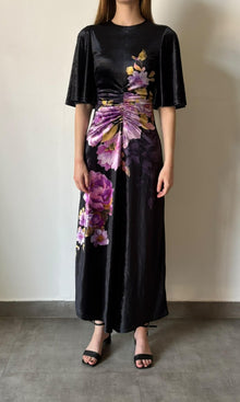 Womens | Inv Valvet Long Dress With Round Neck | Black