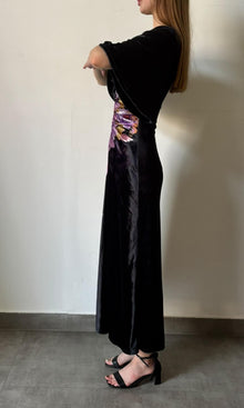 Womens | Inv Valvet Long Dress With Round Neck | Black