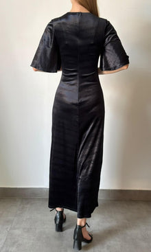 Womens | Inv Valvet Long Dress With Round Neck | Black