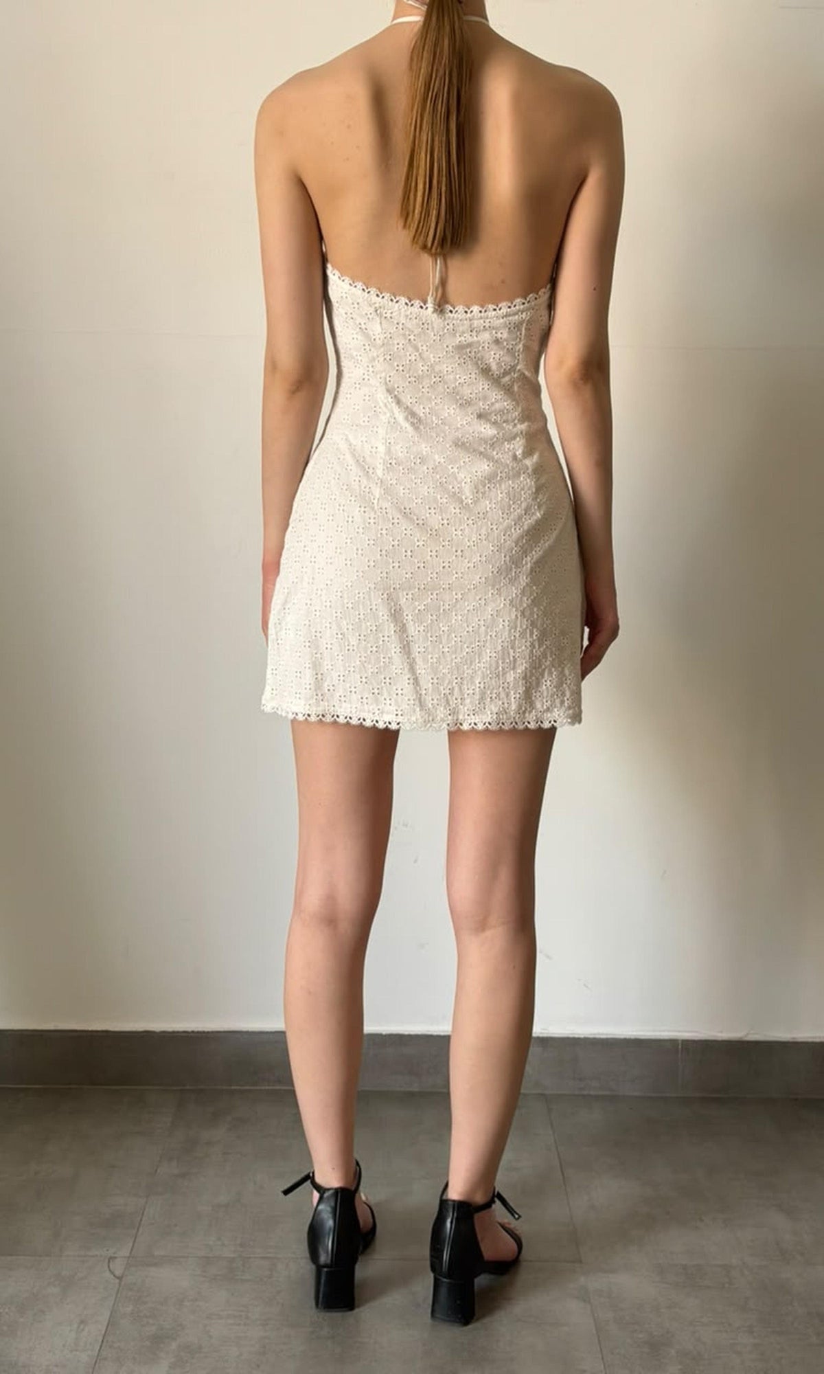 Womens | Inv Cotton Schiffly Halter Neck Short Dress | White