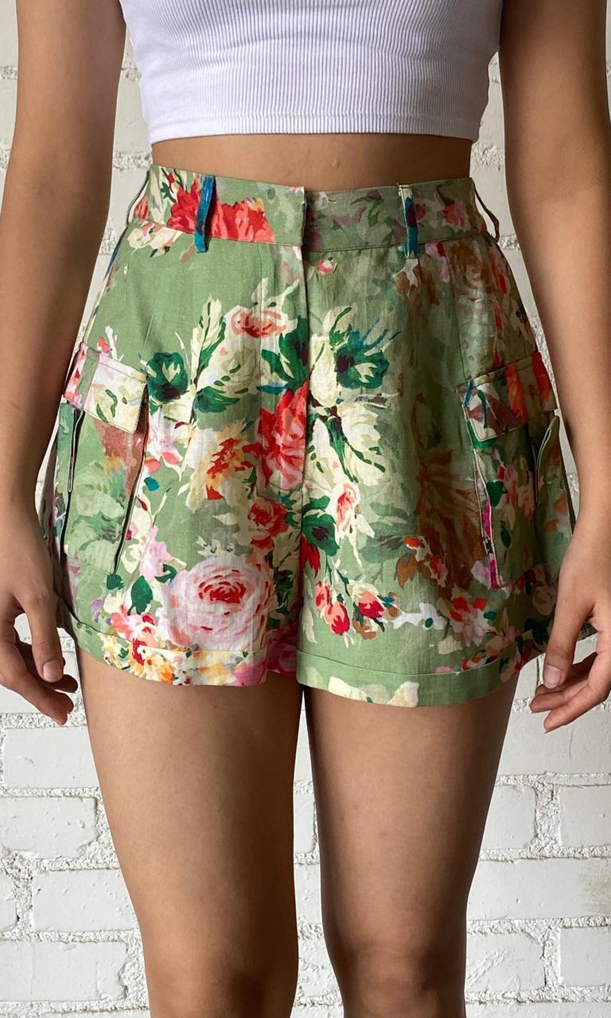 Hemant And Nandita | Inv Cotton Linen Shorts | Green Print