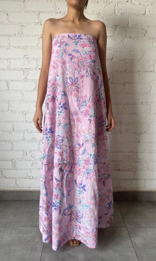 Womens | Inv Cotton Linen Long Dress | Pink Print