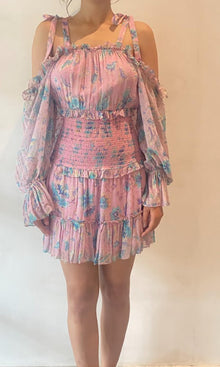 Womens | Inv Viscose Cold-Shoulder Neck Short Dress | Pink Multi