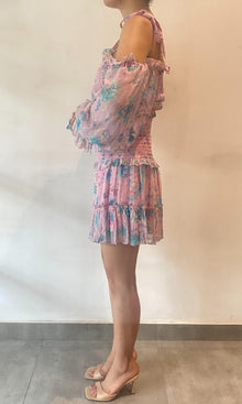 Womens | Inv Viscose Cold-Shoulder Neck Short Dress | Pink Multi