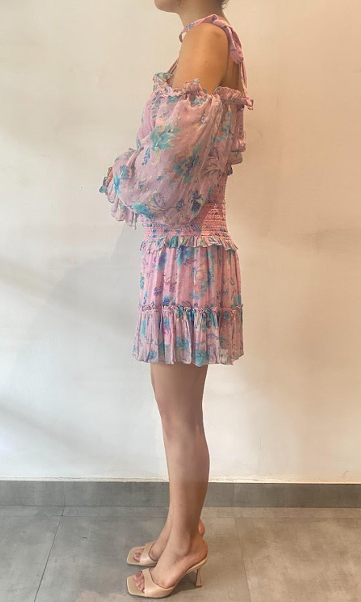 Womens | Inv Viscose Cold-Shoulder Neck Short Dress | Pink Multi