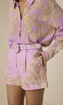 Womens | Jiah Linen Cotton Shorts With Buckle Belt | Lilac