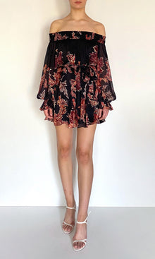 Womens | Johi Viscose Flat Chiffon Smocked Mini Dress | Black