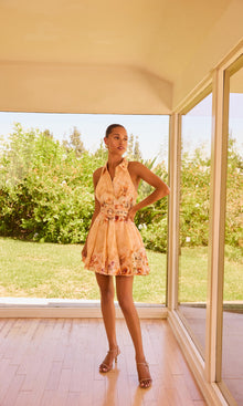 Hemant And Nandita | Kavi Linen Cotton Short Dress With Buckle Belt | Peach Pink