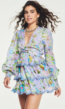 Hemant And Nandita | Laya Viscose Crepe Geometrical Jacquard Short Dress | Lilac