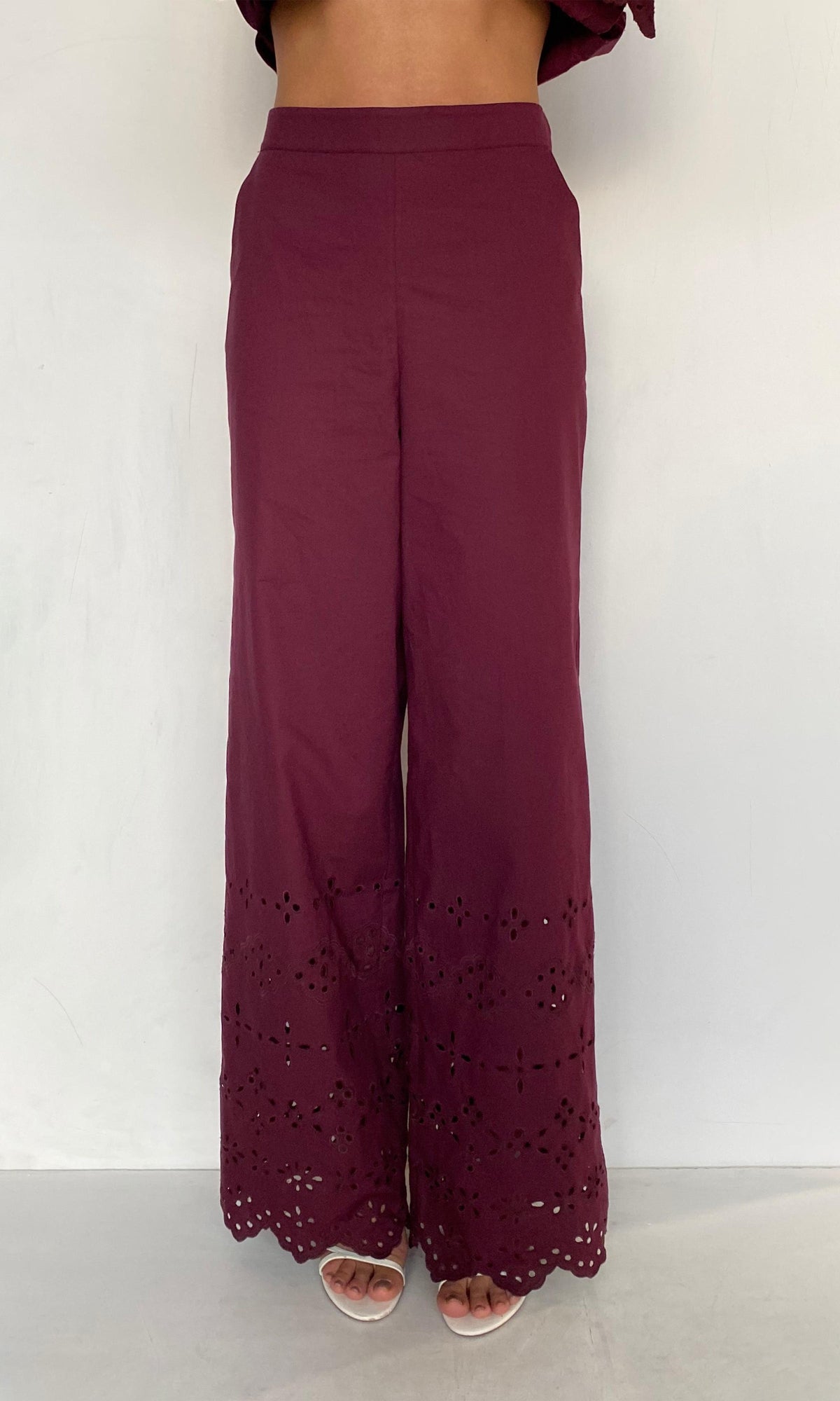 Womens | Mahi Cotton Schiffli Pants | Burgundy