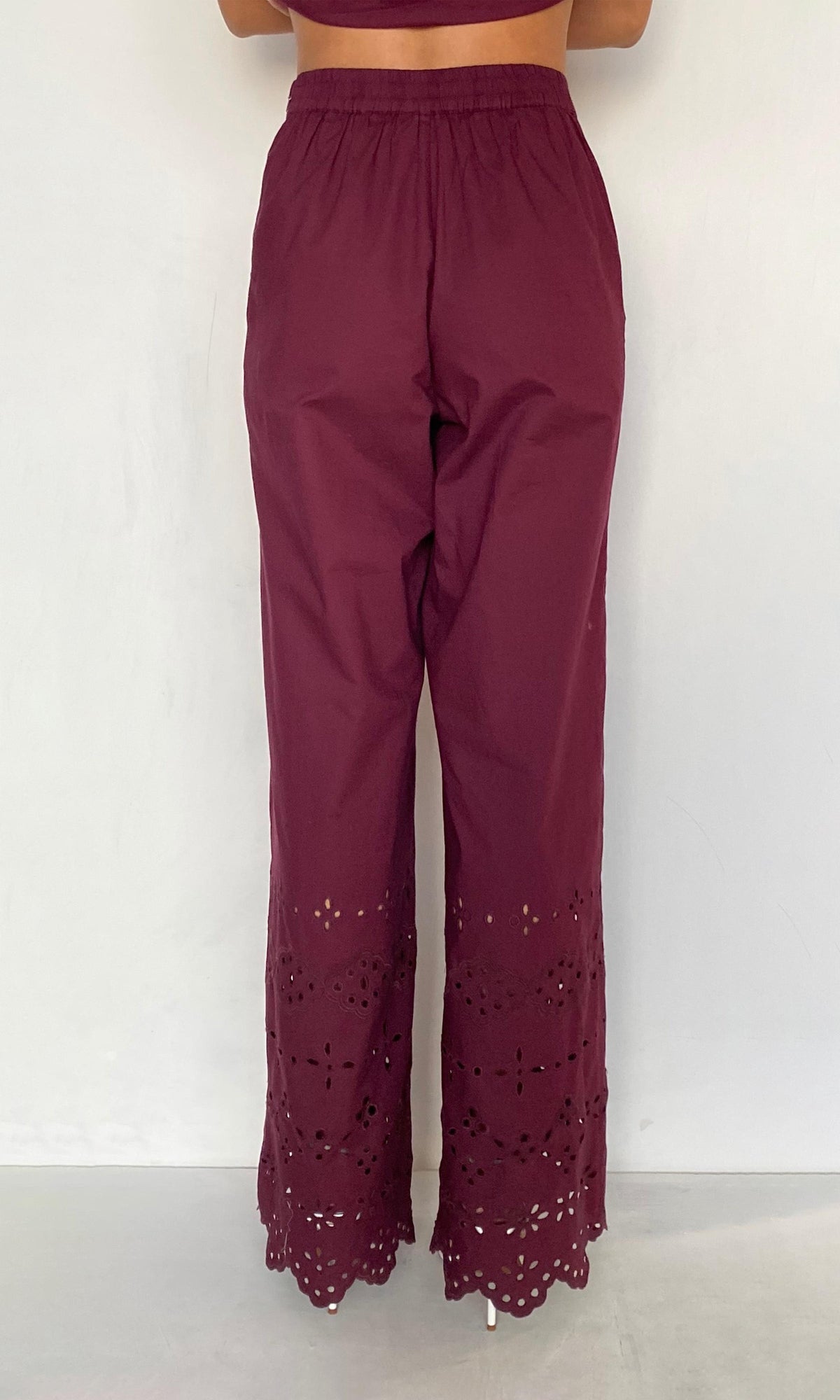 Womens | Mahi Cotton Schiffli Pants | Burgundy