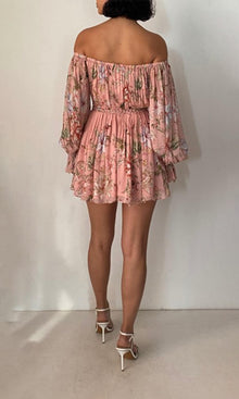 Womens | Mina Viscose Crinkle Chiffon Romper With Belt | Peach Floral