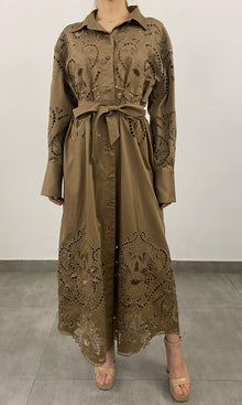 Womens | Mohi Cotton Long Shirt Dress | Brown