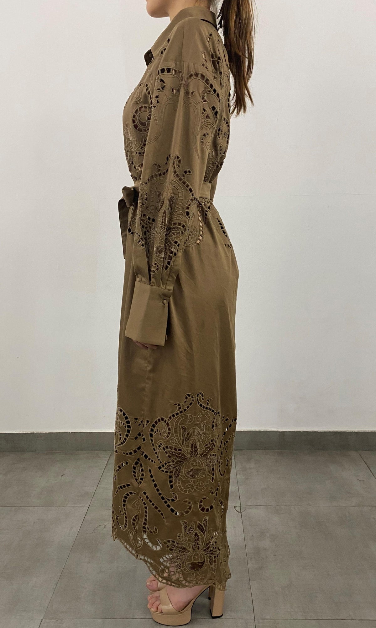 Womens | Mohi Cotton Long Shirt Dress | Brown