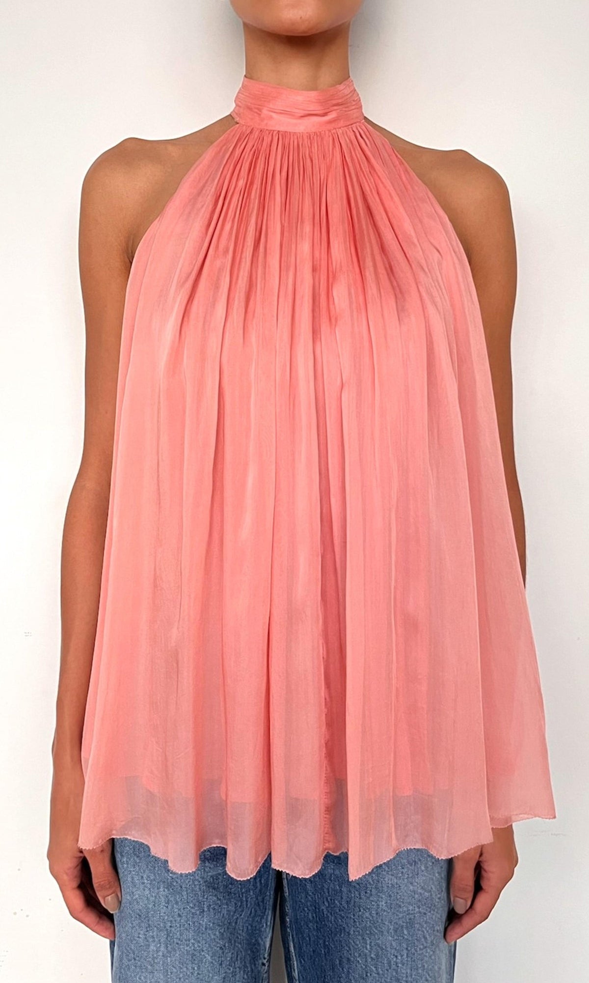 Womens | Nain Viscose Flat Chiffon Halter Neck Top | Coral