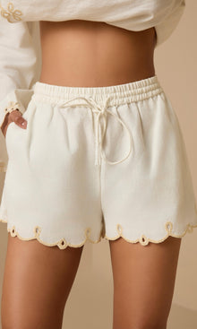 Womens | Nain Linen Cotton Waist Elasticated Shorts | Off White