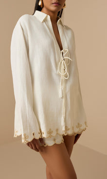 Womens | Nain Linen Cotton Waist Elasticated Shorts | Off White
