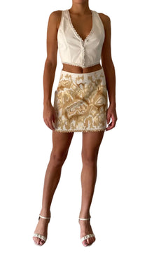 Hemant And Nandita | Nima Cotton Linen Short Skirt | Light Brown/White