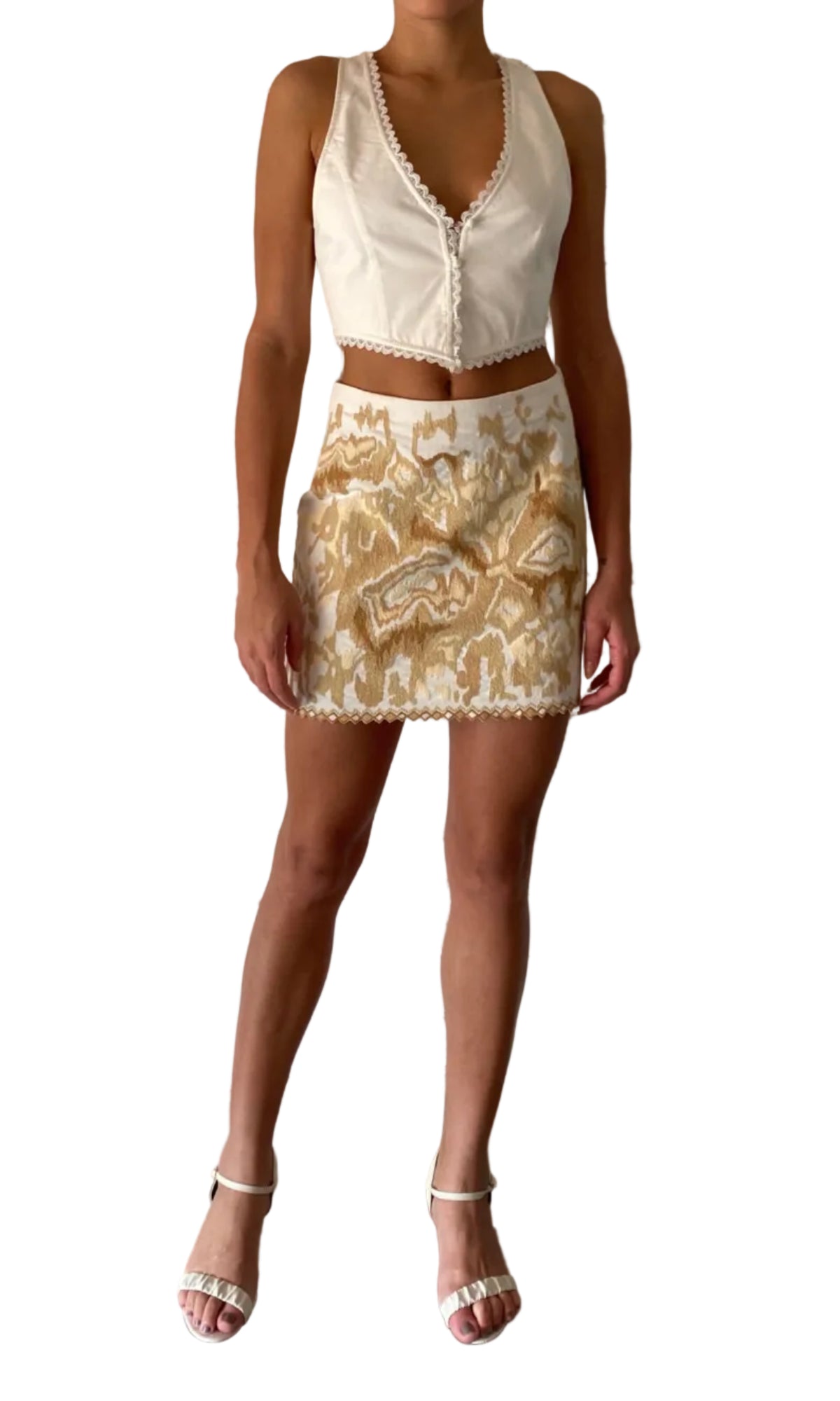 Hemant And Nandita | Nima Cotton Linen Short Skirt | Light Brown/White