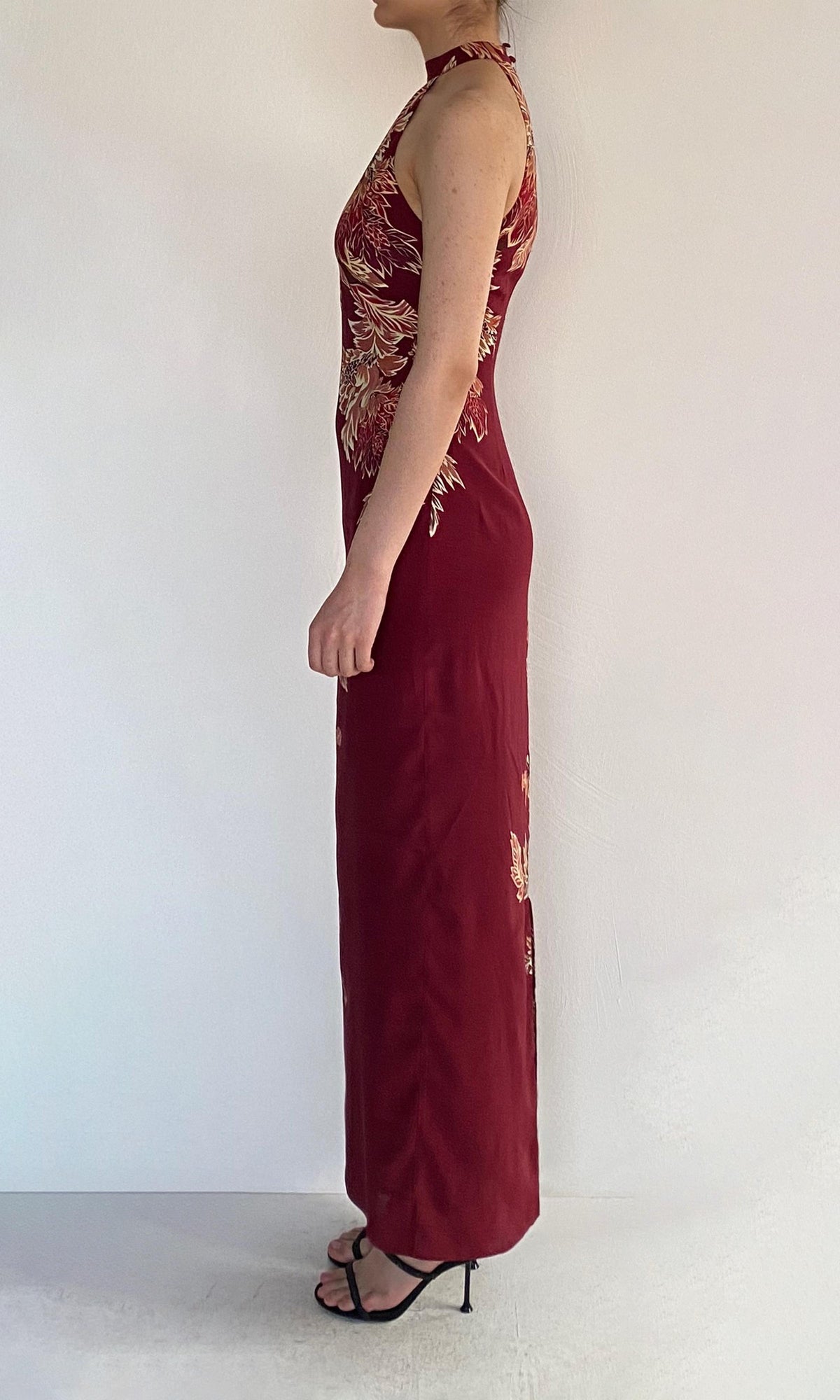 Hemant And Nandita | Niya Viscose Heavy Crepe Halter Midi Dress | Maroon