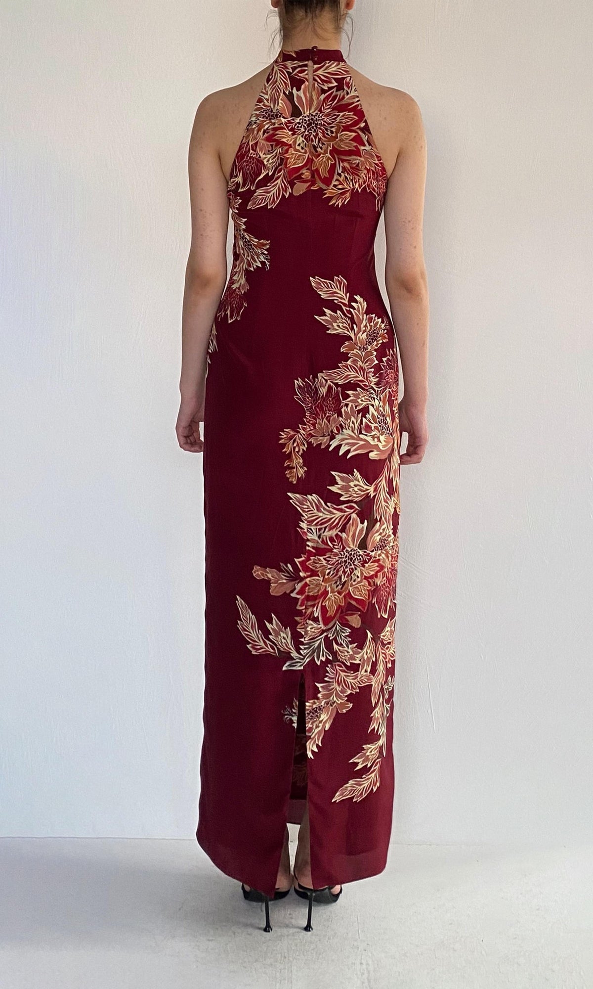 Hemant And Nandita | Niya Viscose Heavy Crepe Halter Midi Dress | Maroon