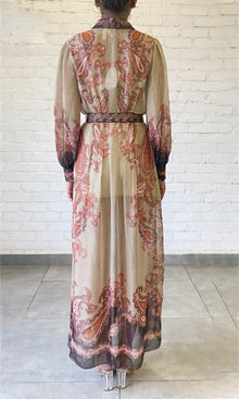 Hemant And Nandita | Omya Viscose Georgette Stripe Lurex Shirt Dress With Slip And Belt | Pink Paisely