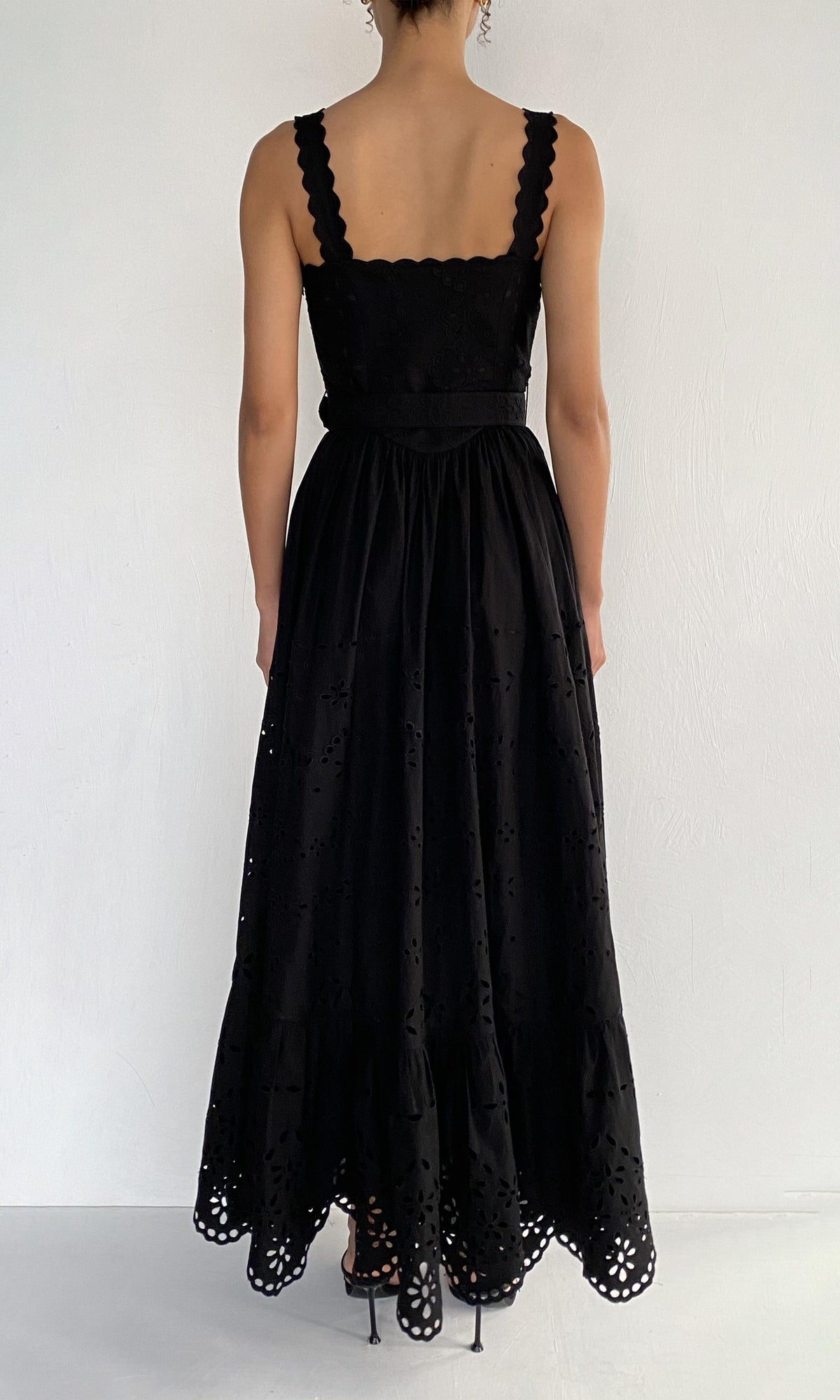 Hemant And Nandita | Raga Cotton Schiffli Long Dress With Buckle Belt | Black