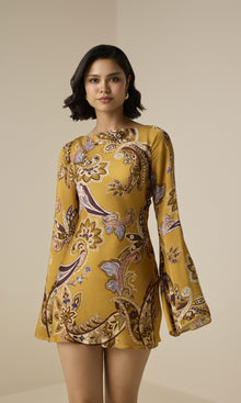Hemant And Nandita | Reem Viscose Satin Short Dress | Brown