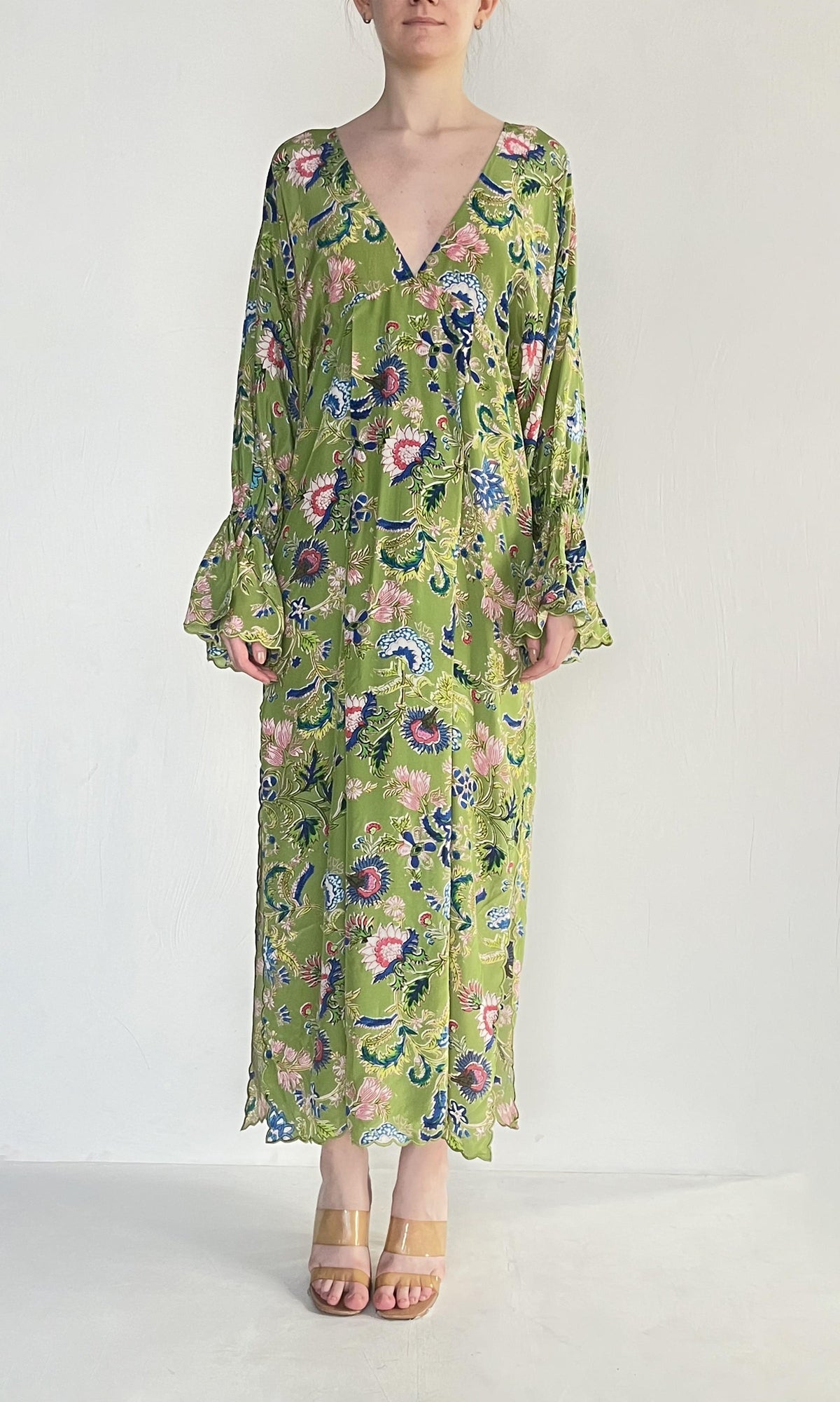 Hemant And Nandita | Rhea Viscose Crepe Kaftan | Green Multi